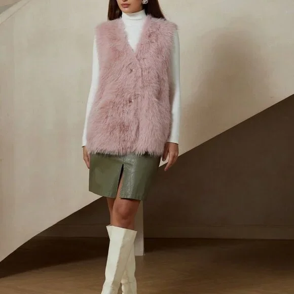Pink Casual Women's Soft & Delicate Faux Mink Vest - Picture 3 of 7